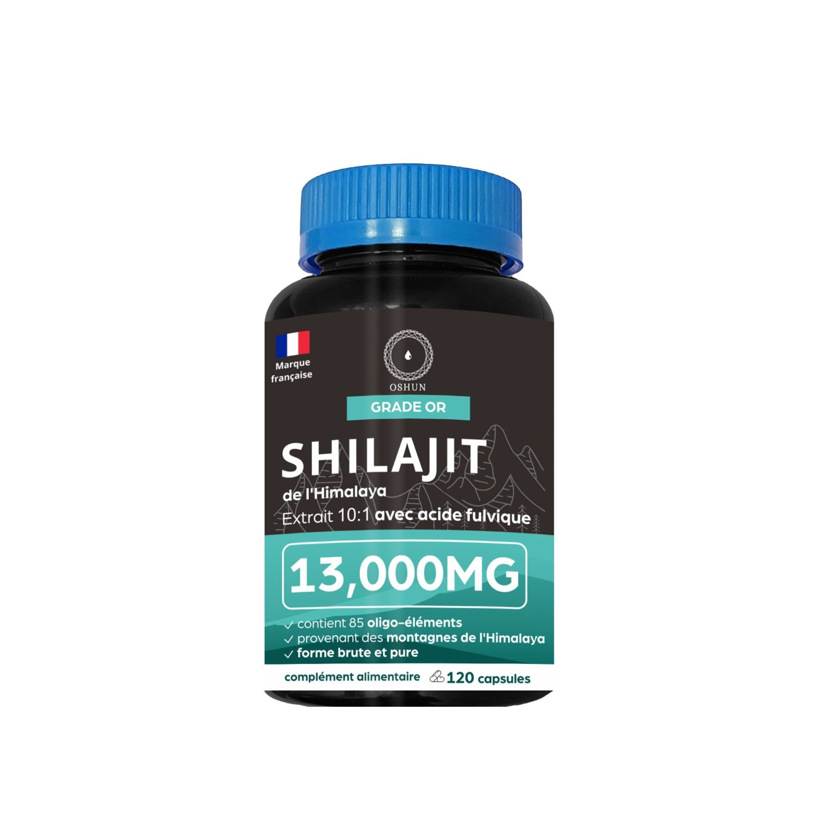 Oshun® Shilajit Himalaya 120 gélules | 80% d'acide fulvique & 11% d'acide humique | Testé en Laboratoire - Riche en vitamines, minéraux et compléments | complément alimentaire