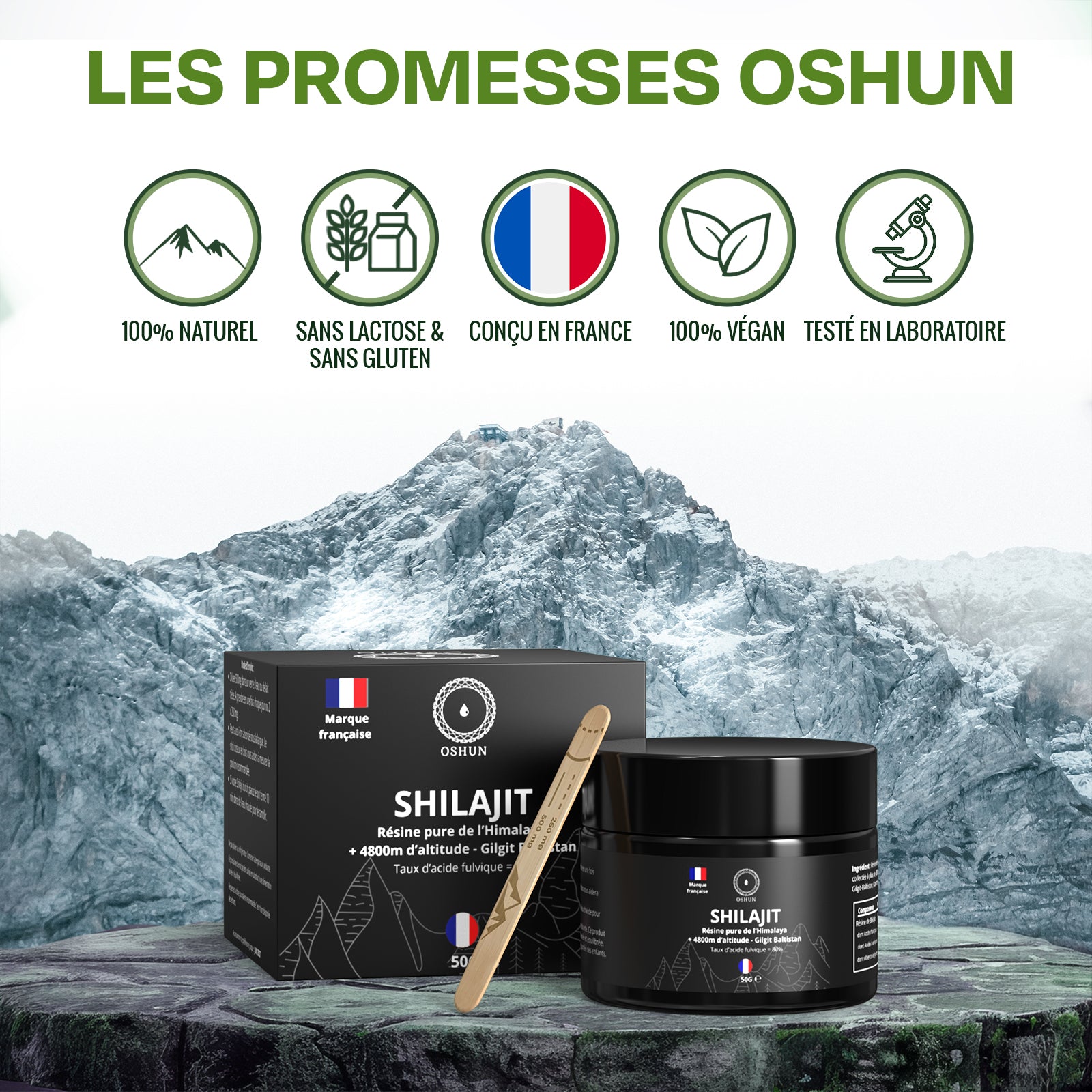 Oshun® Shilajit Himalaya Bio 50G - Résine Purifiée - Riche en Acide Fulvique & Humique - Shilajit Pure - 85+ minéraux & Oligo-Éléments - 3 Mois d'approvisionnement