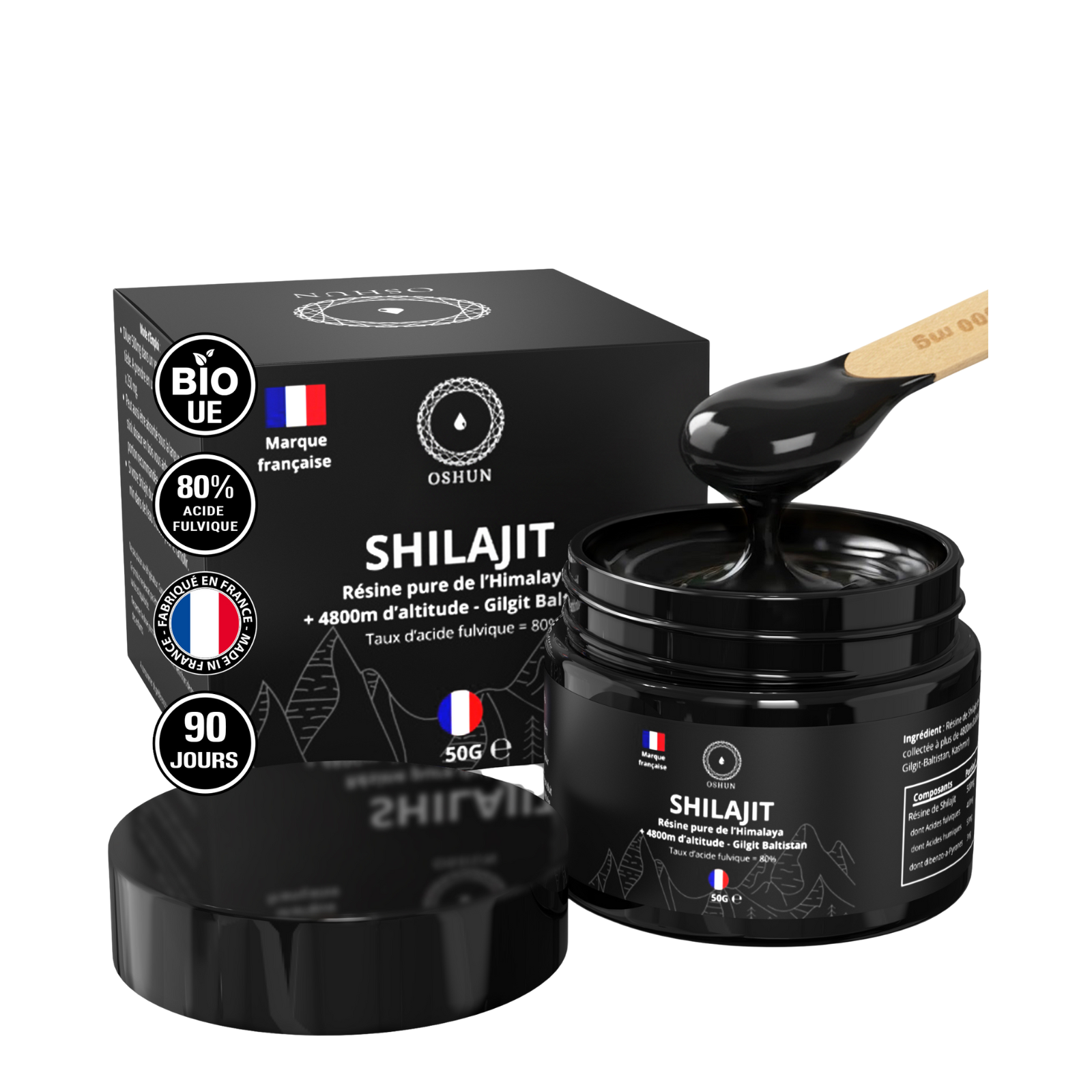 Oshun® Shilajit Himalaya Bio 50G - Résine Purifiée - Riche en Acide Fulvique & Humique - Shilajit Pure - 85+ minéraux & Oligo-Éléments - 3 Mois d'approvisionnement